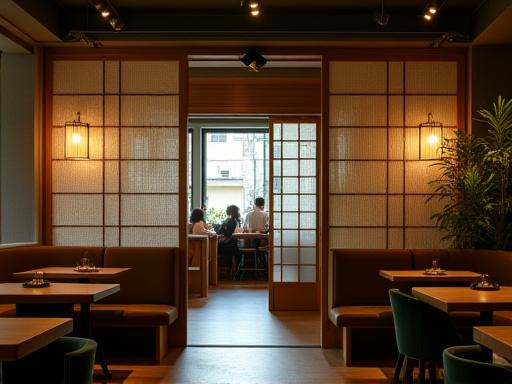 東京のカフェにある暖簾スタイルの仕切り